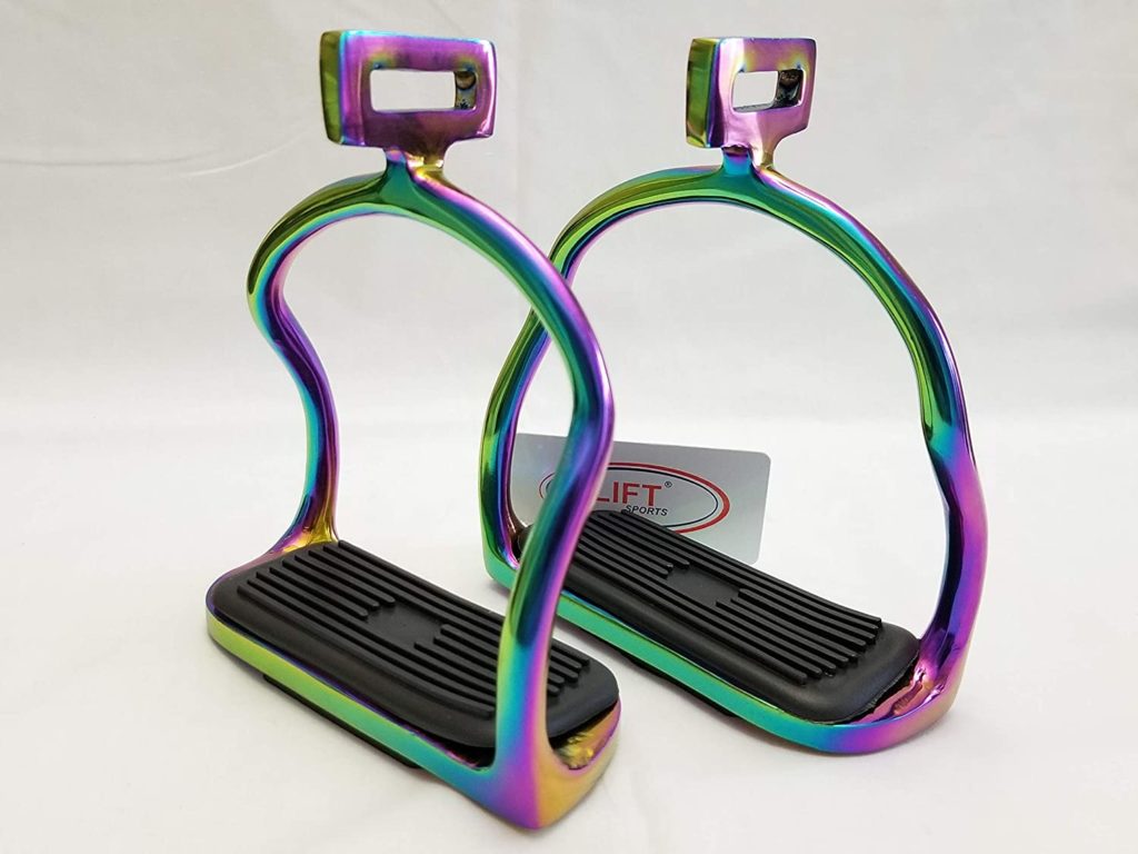 Lift Sports Rainbow Multi Color 4.75 Inch Horse Safety Saddle Stirrups Double Bend Stainless Steel Equine Tack Shows Iron