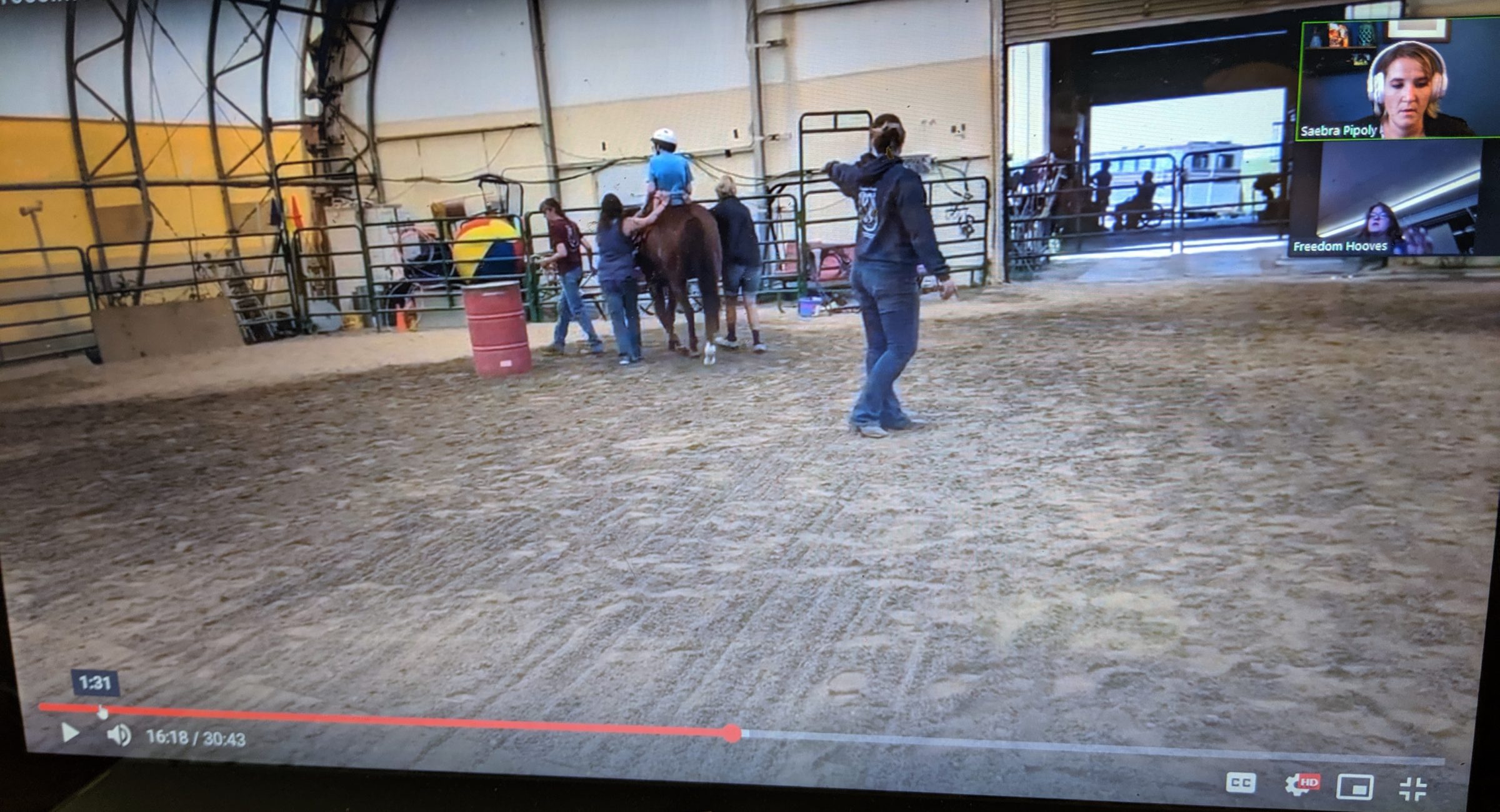 Video screenshot of an assisted riding session